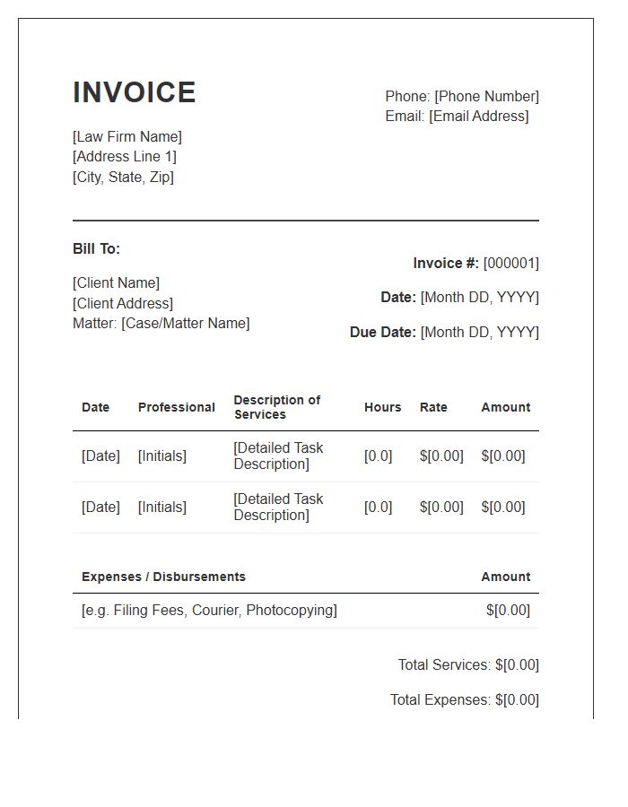 Hourly Legal Services Invoice Template