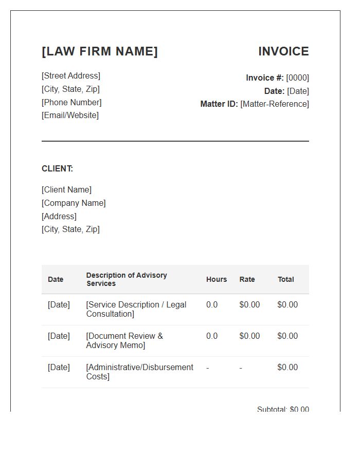Law Firm Advisory Services Invoice Template