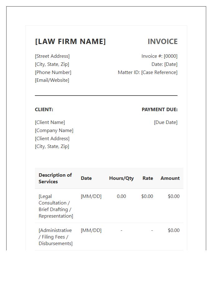 Legal Counsel Professional Invoice Template