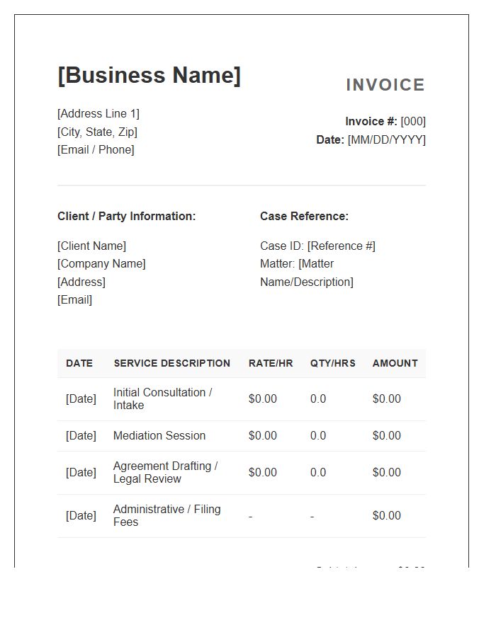 Mediation Professional Consultation Invoice Template