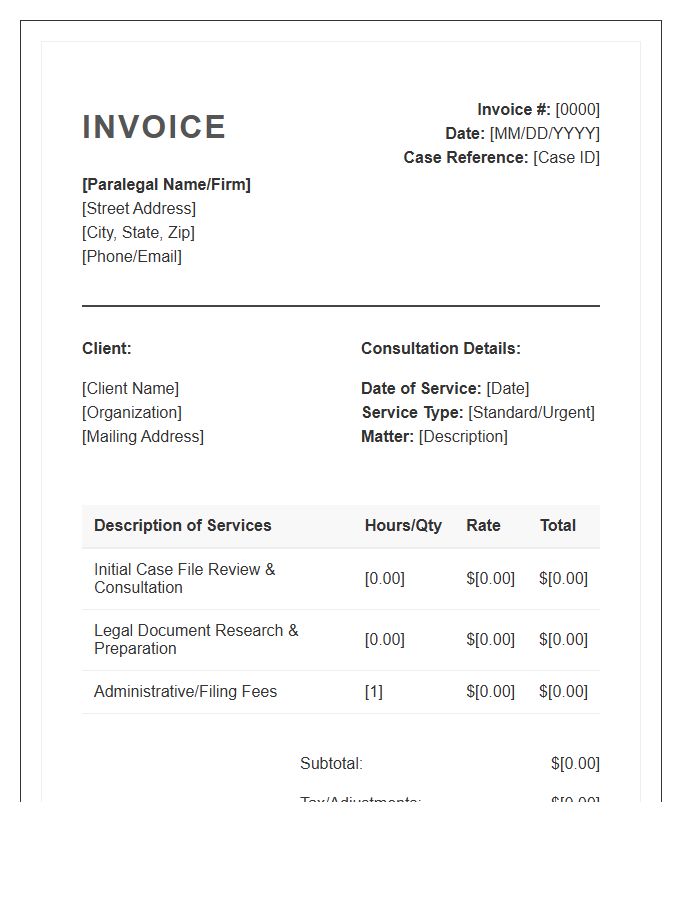 Paralegal Services Consultation Invoice Template