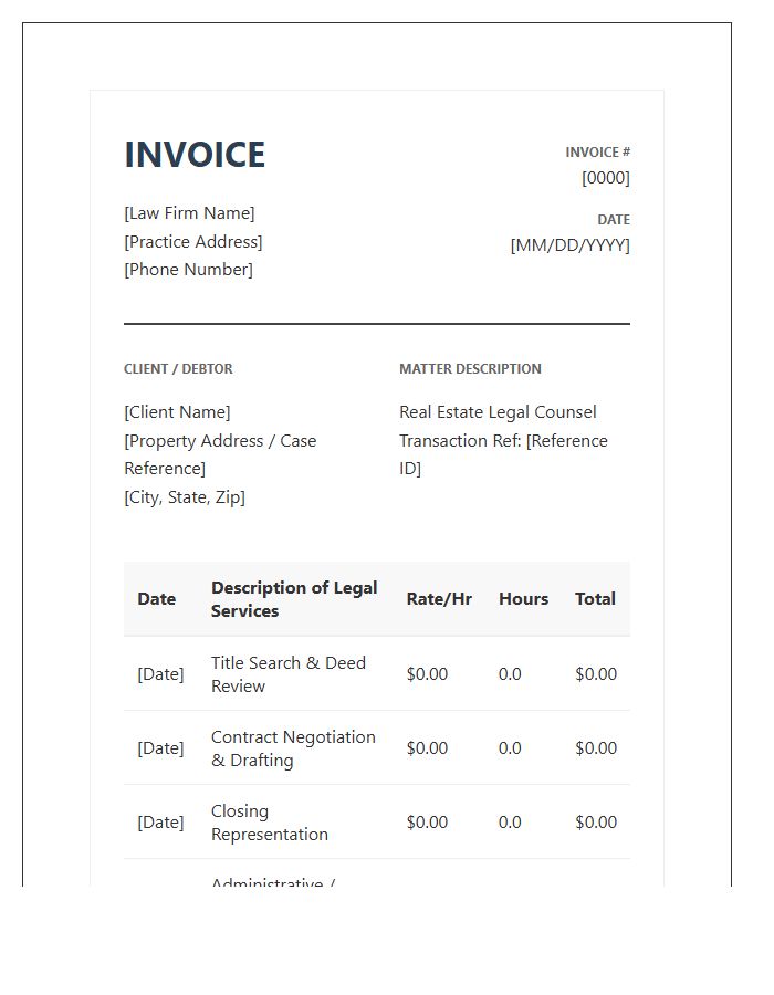 Real Estate Legal Advice Invoice Template