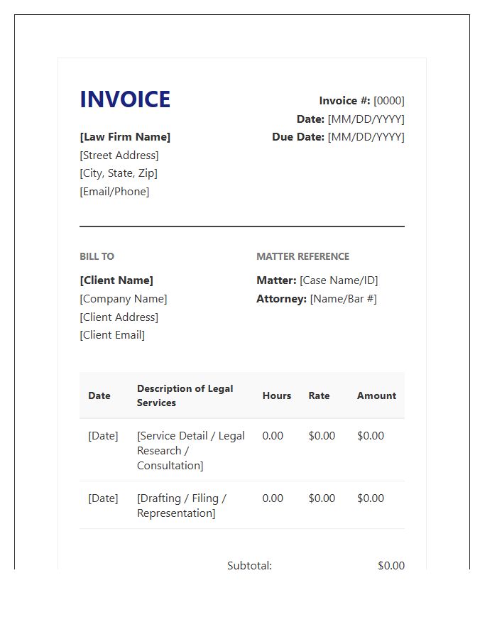 Small Business Legal Invoice Template