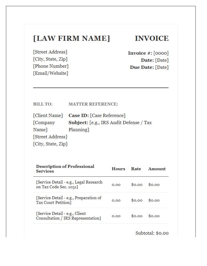 Tax Law Professional Invoice Template