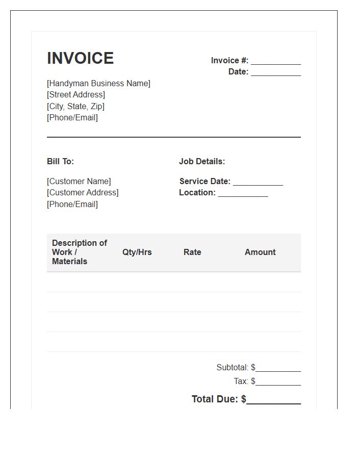 Basic Handyman Service Invoice Template