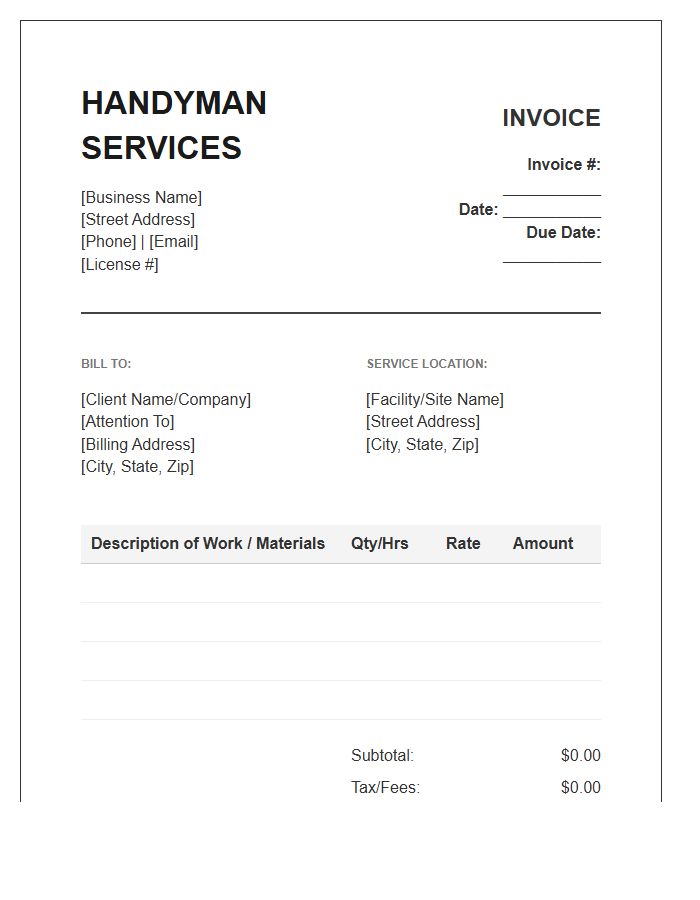 Commercial Handyman Service Invoice Template