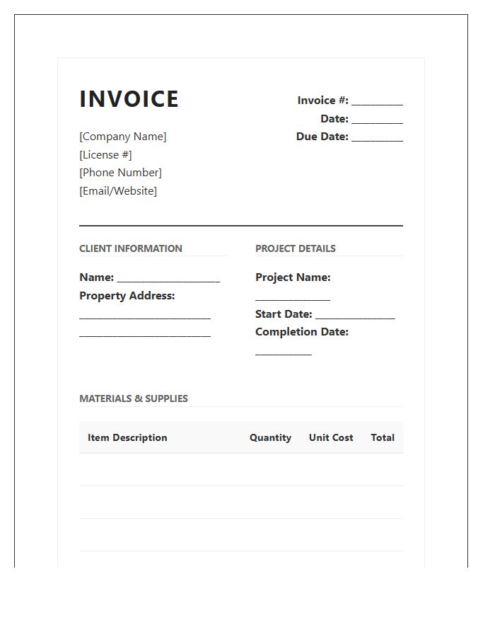 Detailed Home Improvement Invoice Template