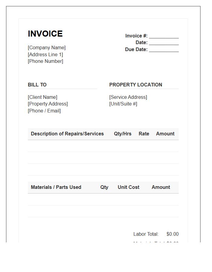 General Property Repair Invoice Template