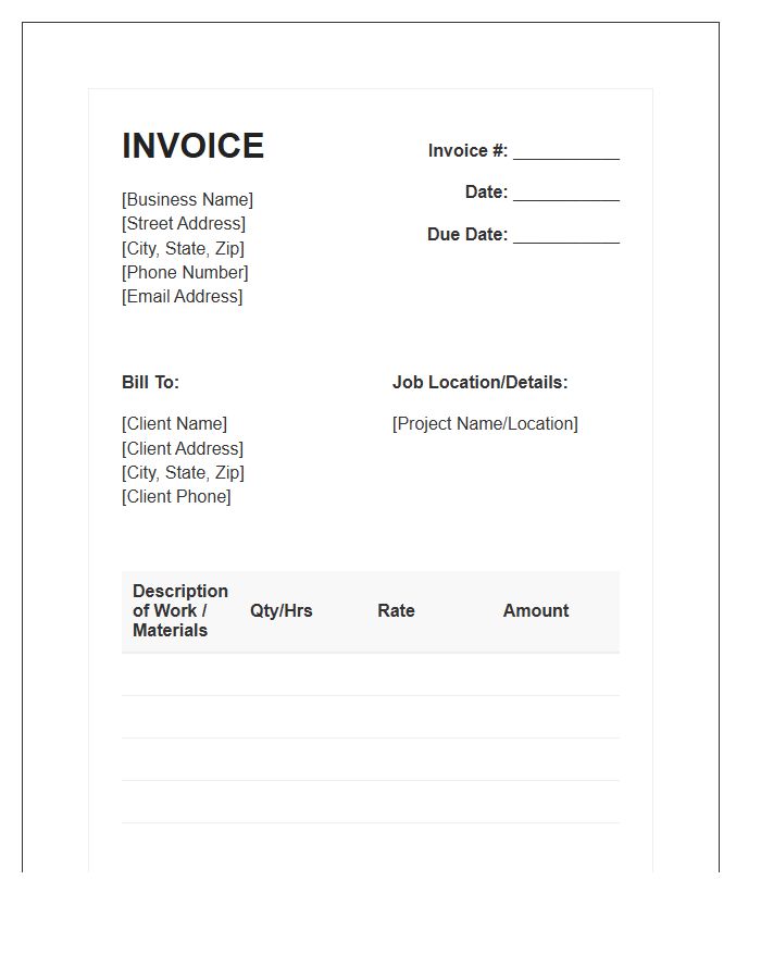 Handyman Contractor Business Invoice Template