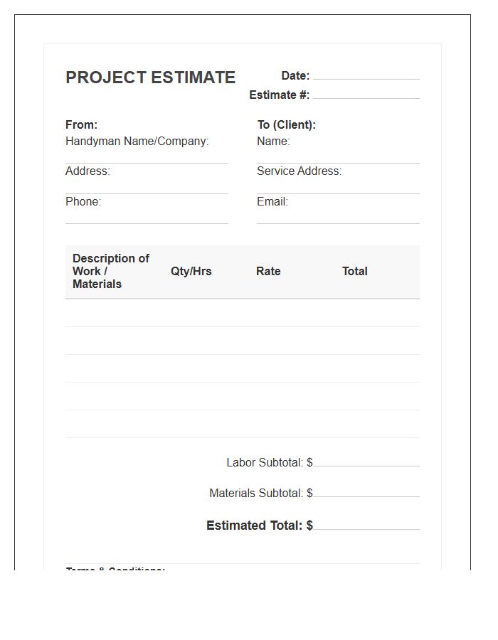 Handyman Project Estimate Invoice Template