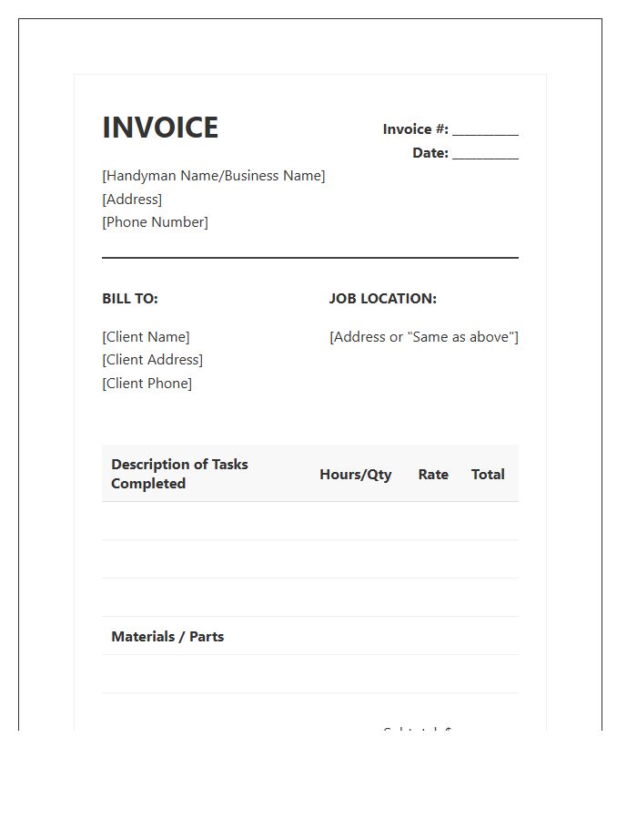 Handyman Task Completion Invoice Template