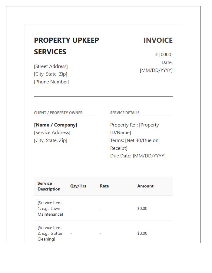 Professional Property Upkeep Invoice Template
