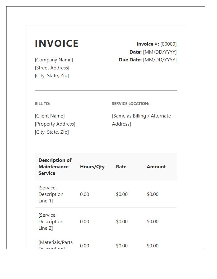 Residential Home Maintenance Invoice Template