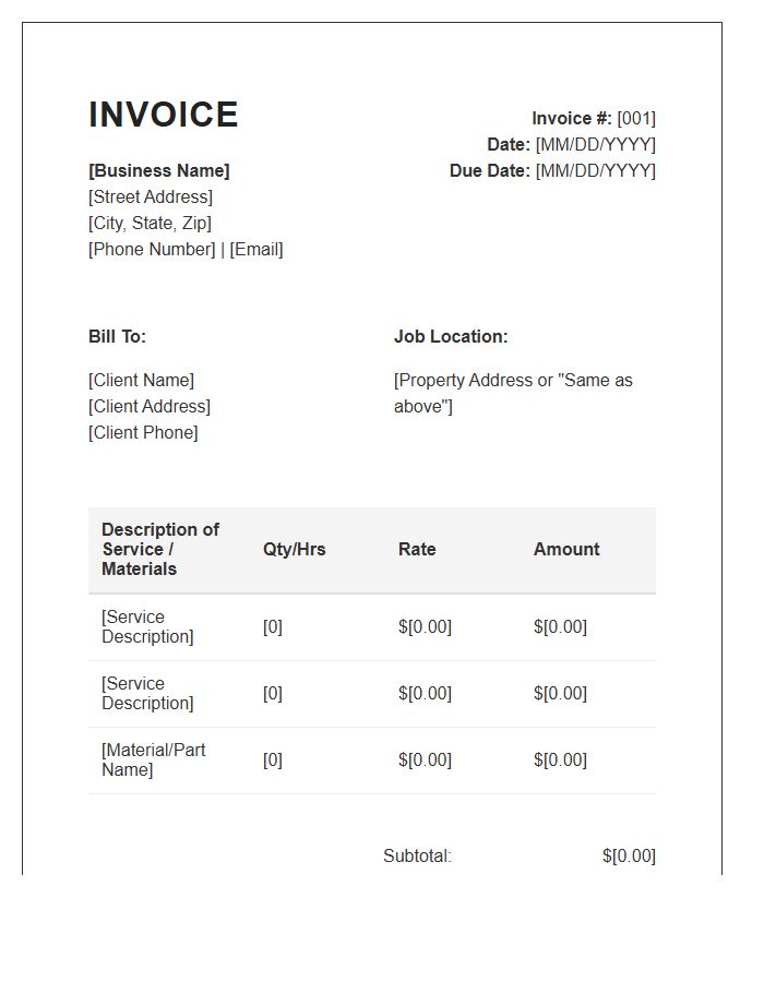 Small Business Handyman Invoice Template