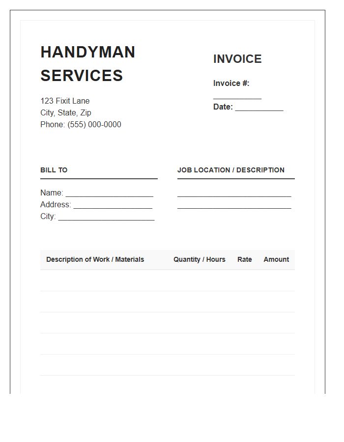 Standard Handyman Billing Invoice Template