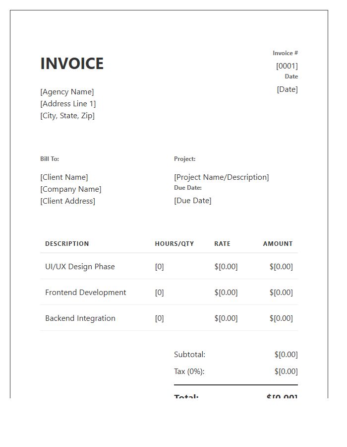 Agency Web Development Project Invoice Template