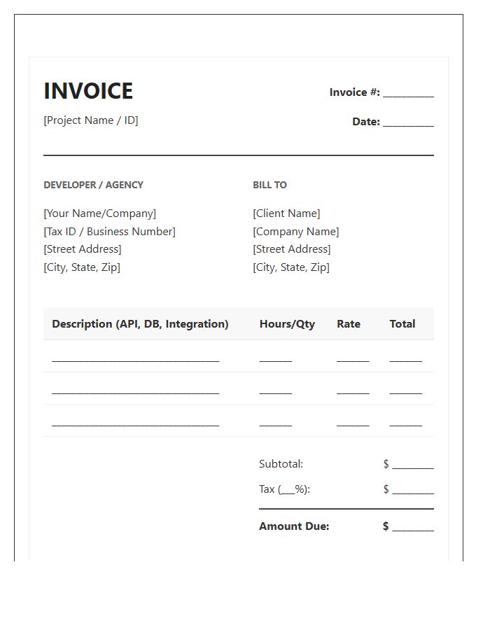 Back End Web Development Project Invoice Template