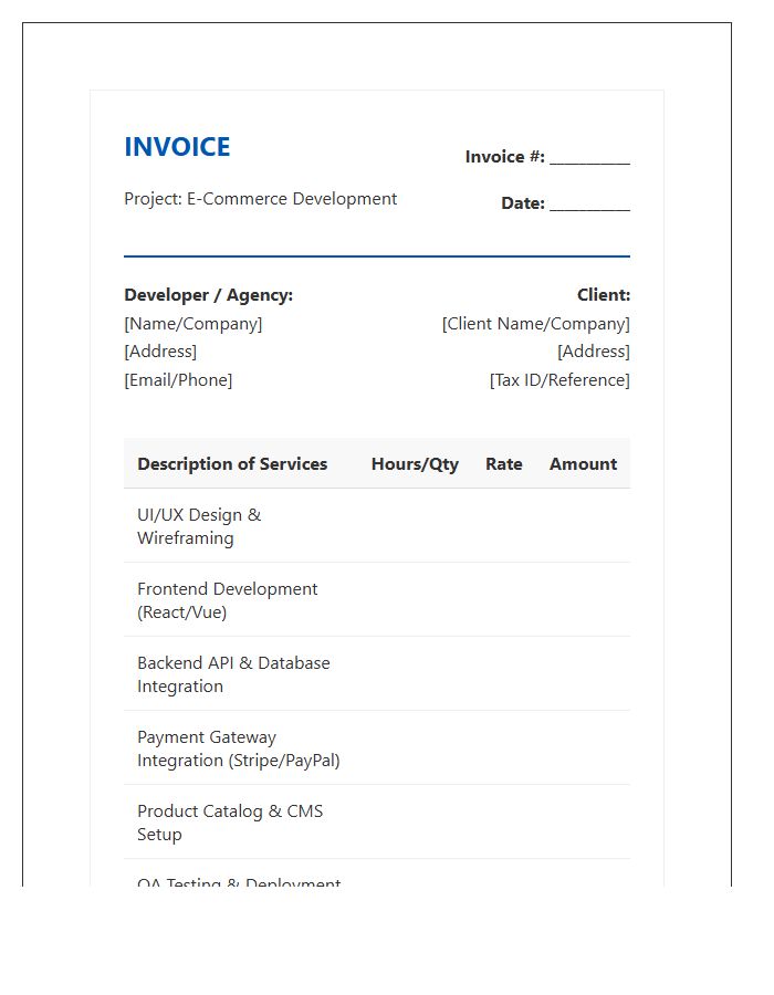 E-Commerce Web Development Project Invoice Template