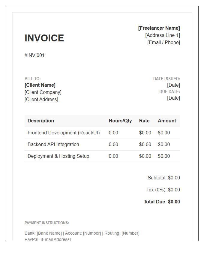 Freelance Web Development Project Invoice Template