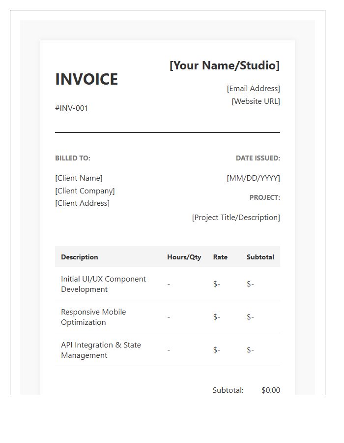 Front End Web Development Project Invoice Template