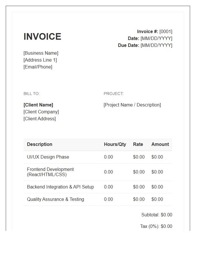 Itemized Web Development Project Invoice Template