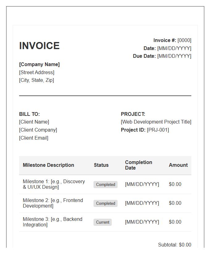 Milestone Based Web Development Project Invoice Template