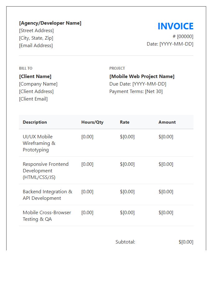 Mobile Optimized Web Development Project Invoice Template