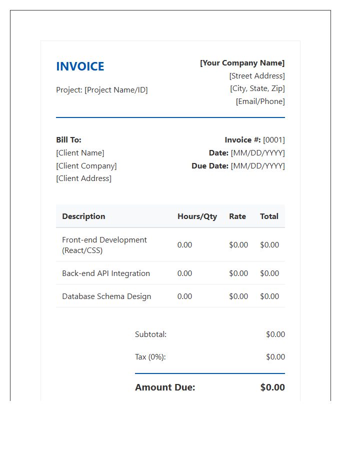 Professional Web Development Project Invoice Template