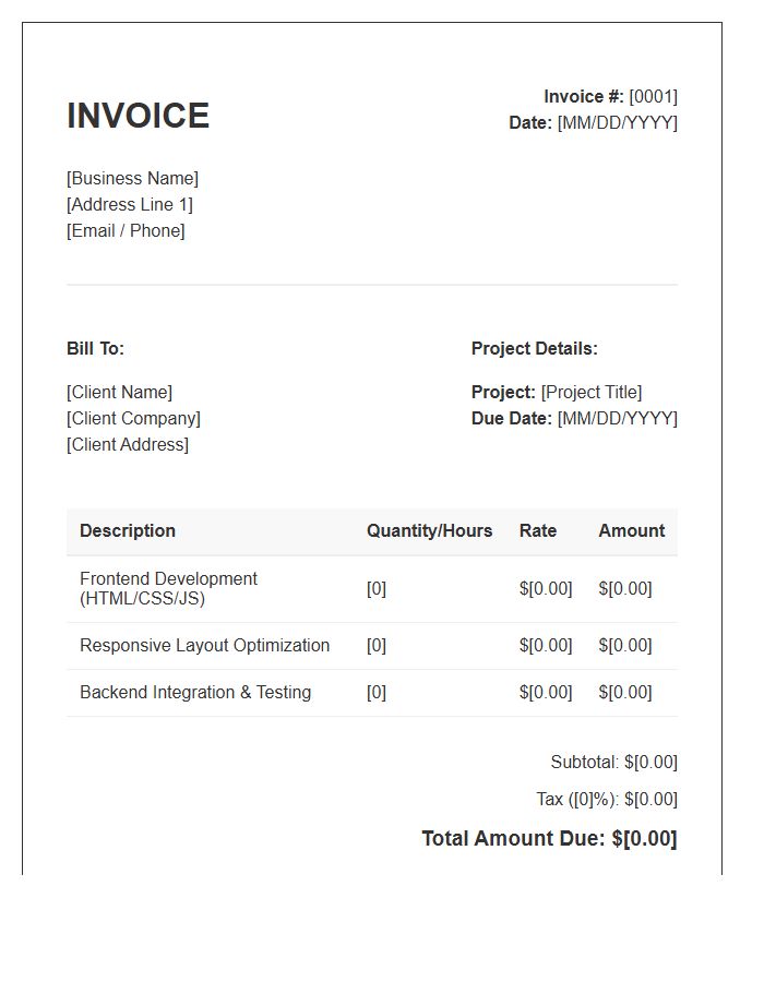 Responsive Web Development Project Invoice Template