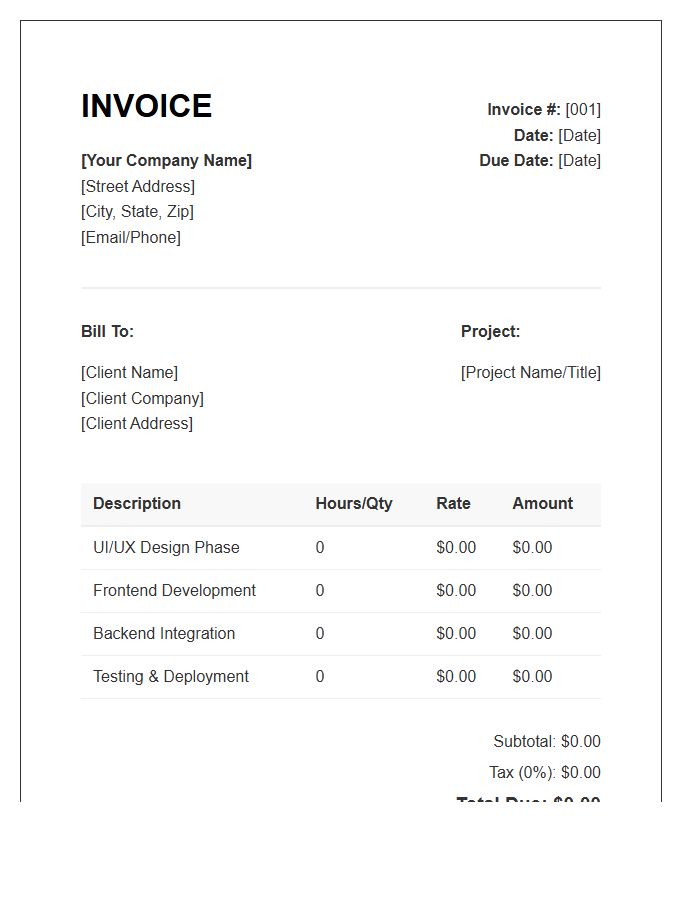 Small Business Web Development Project Invoice Template