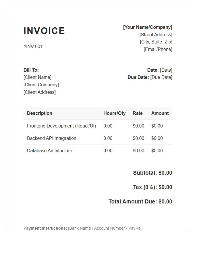 Standard Web Development Project Invoice Template