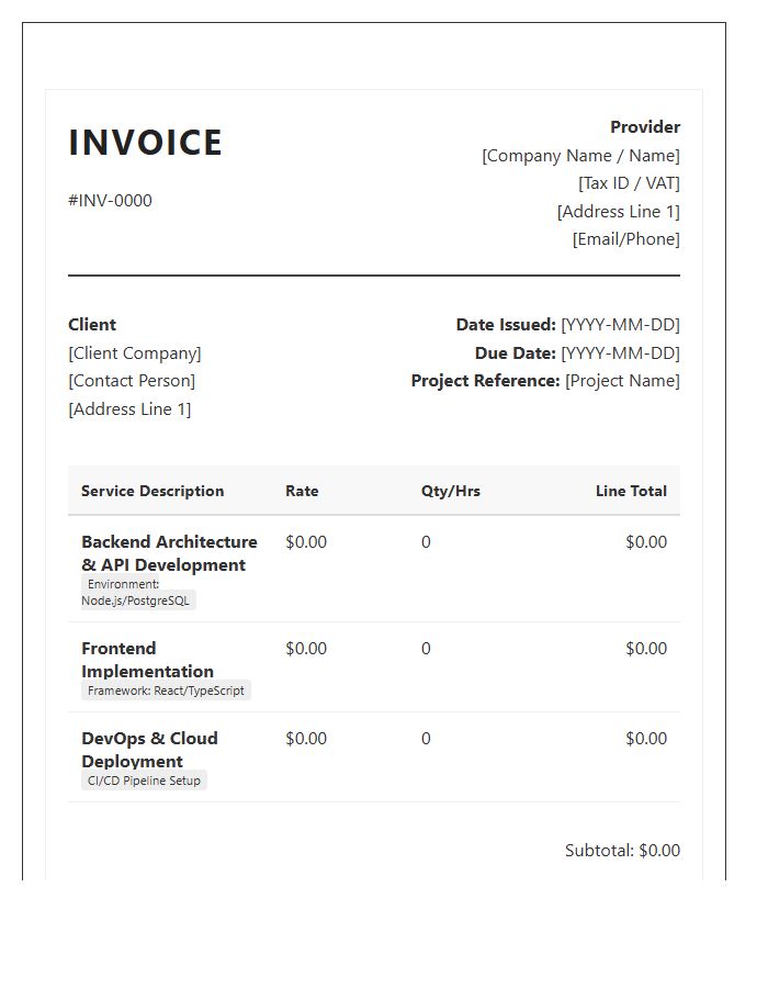 Technical Web Development Project Invoice Template