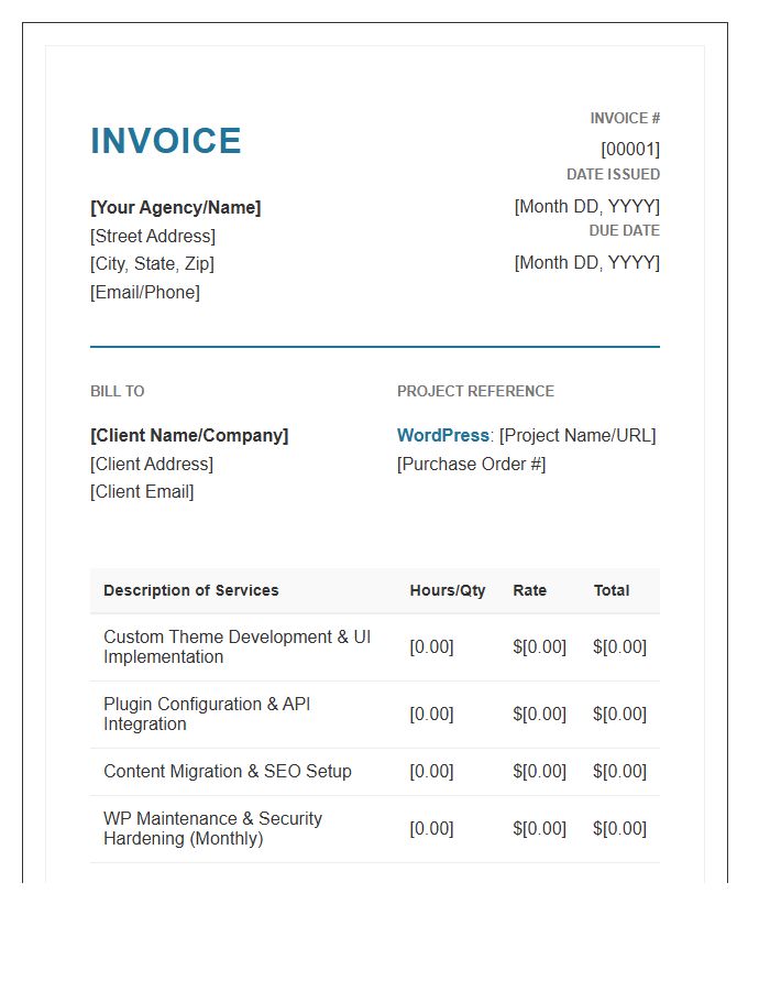 WordPress Web Development Project Invoice Template