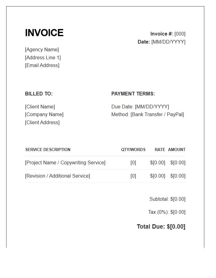 Agency Copywriting Service Invoice Template