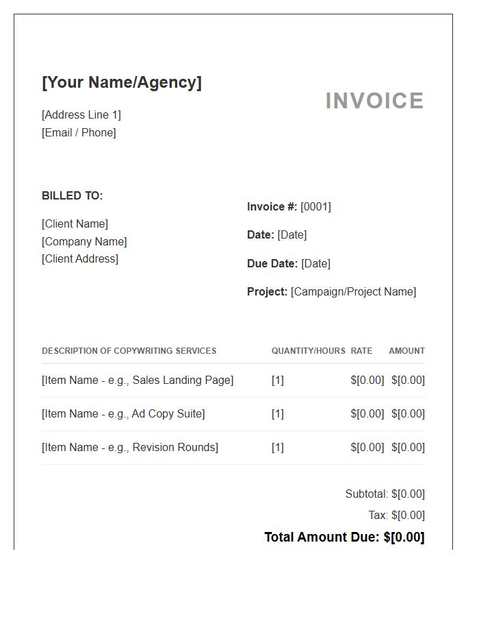 Commercial Copywriting Contract Invoice Template