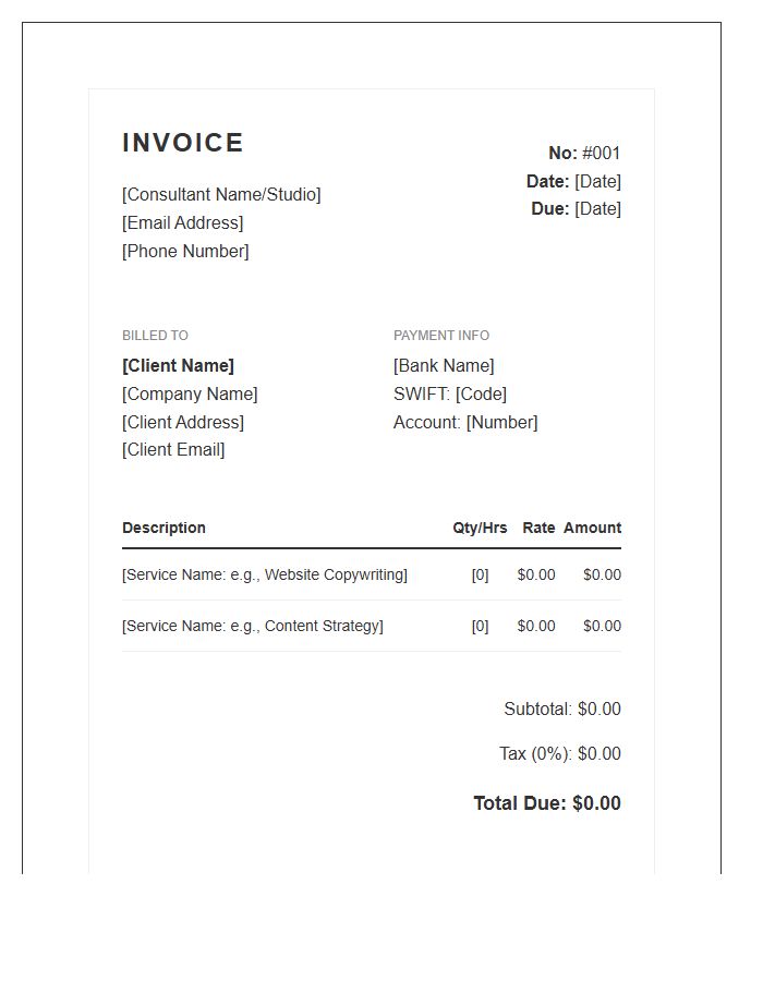 Copywriter Consultant Professional Invoice Template