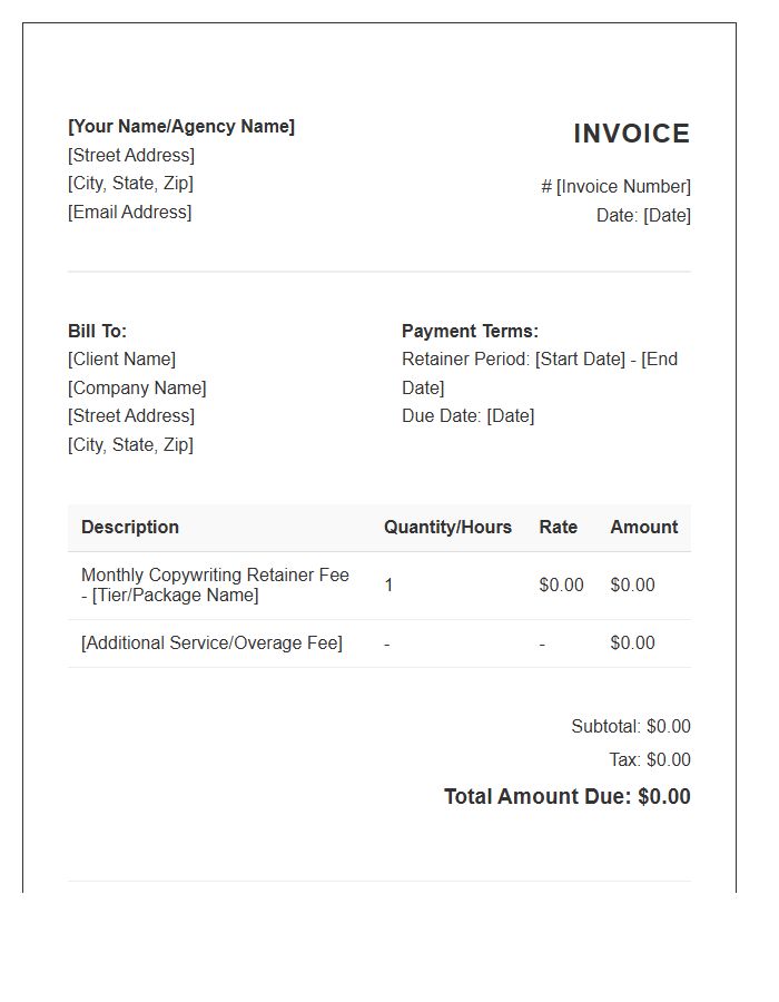 Copywriting Retainer Fee Invoice Template