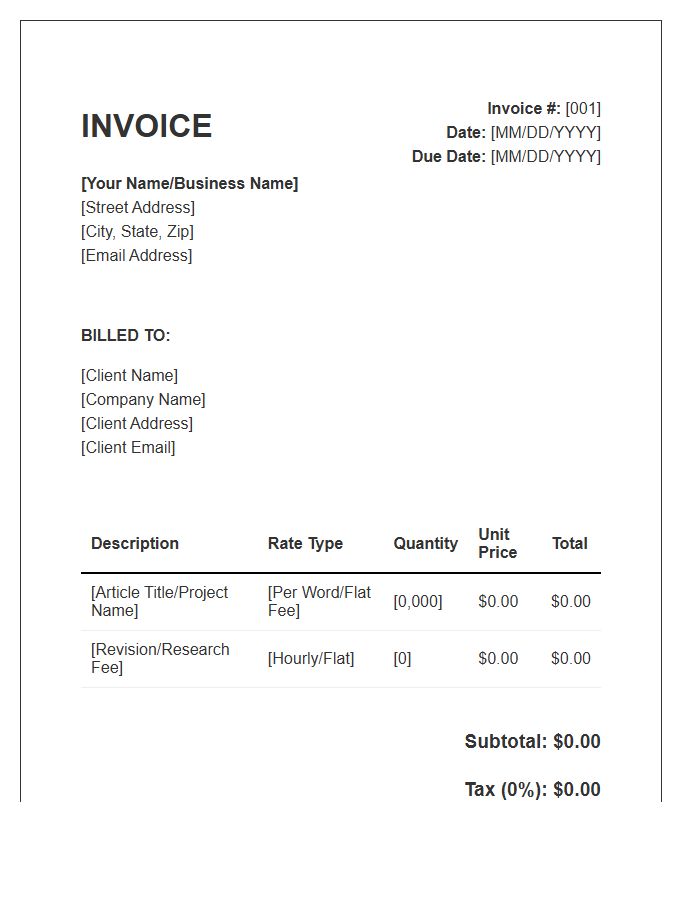 Freelance Content Writing Invoice Template