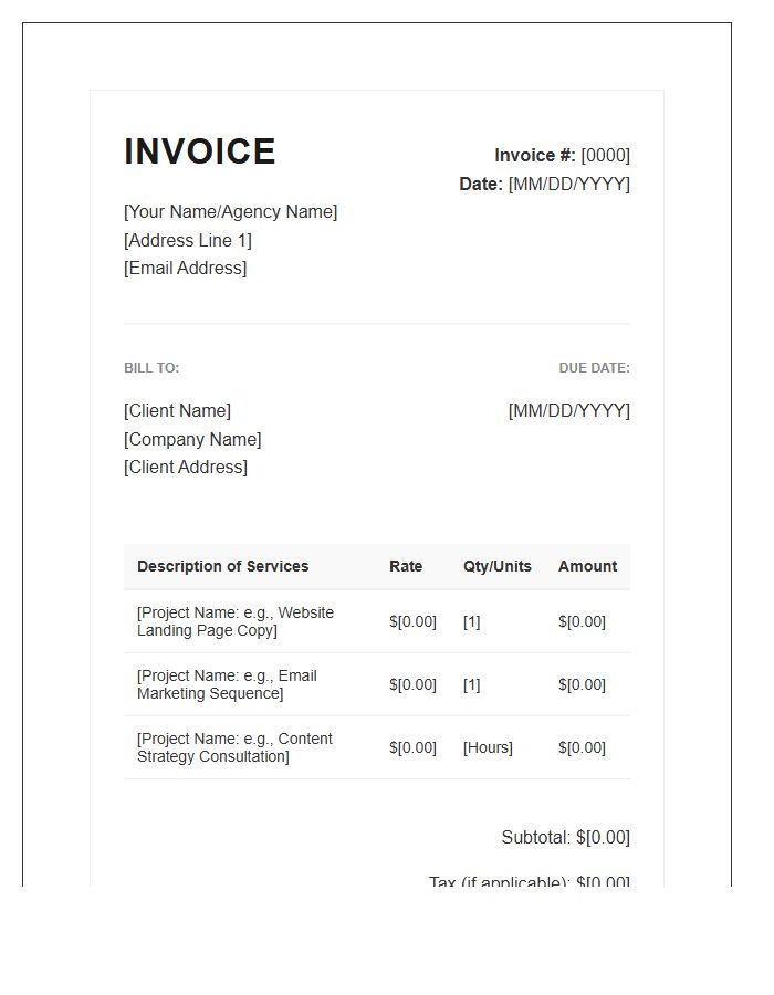 Professional Copywriting Services Invoice Template