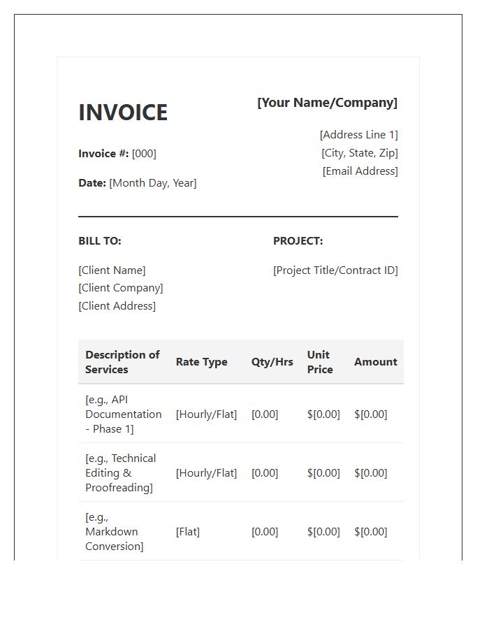 Technical Writing Service Invoice Template