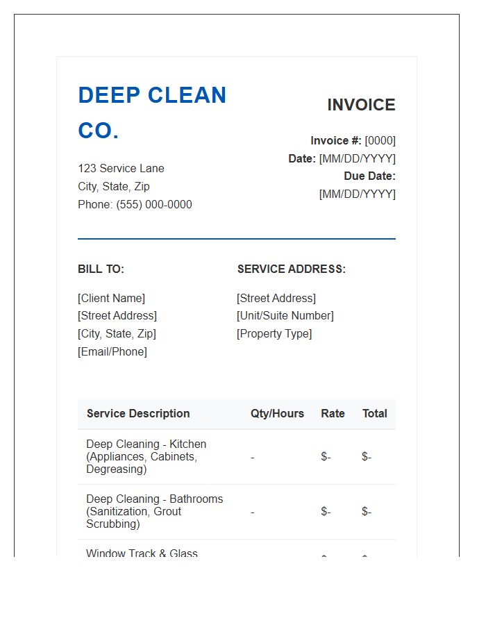 Deep Cleaning Invoice Template Design