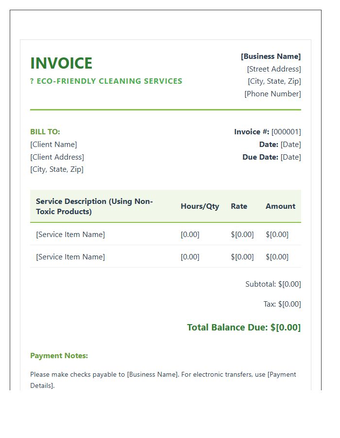 Green Cleaning Business Invoice Template