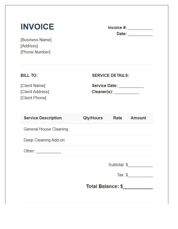 Home Cleaning Service Invoice Template