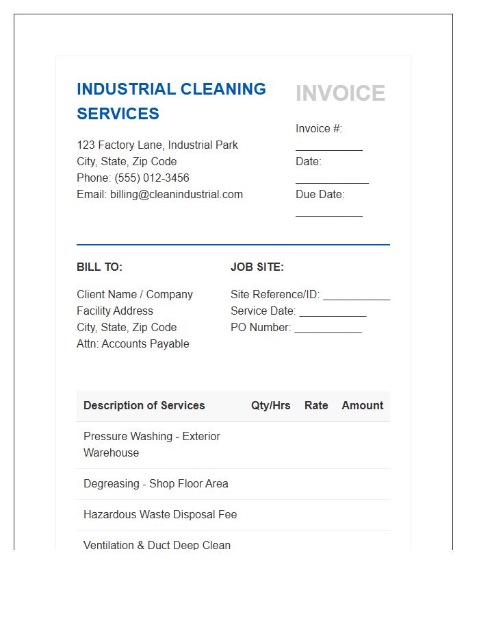Industrial Cleaning Business Invoice Template