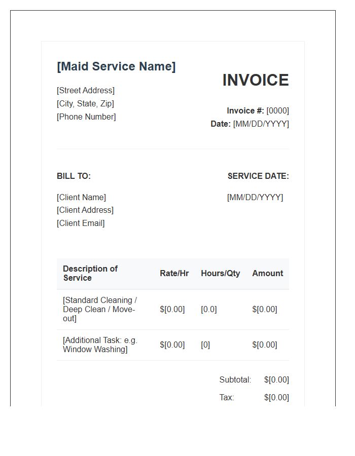 Maid Service Business Invoice Template