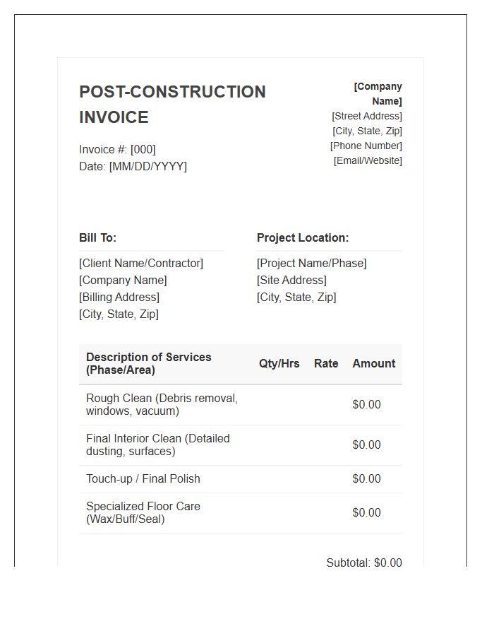 Post Construction Cleaning Invoice Template