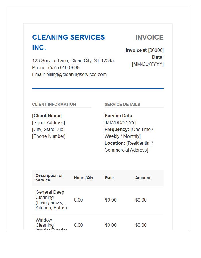 Professional Cleaning Invoice Template Style