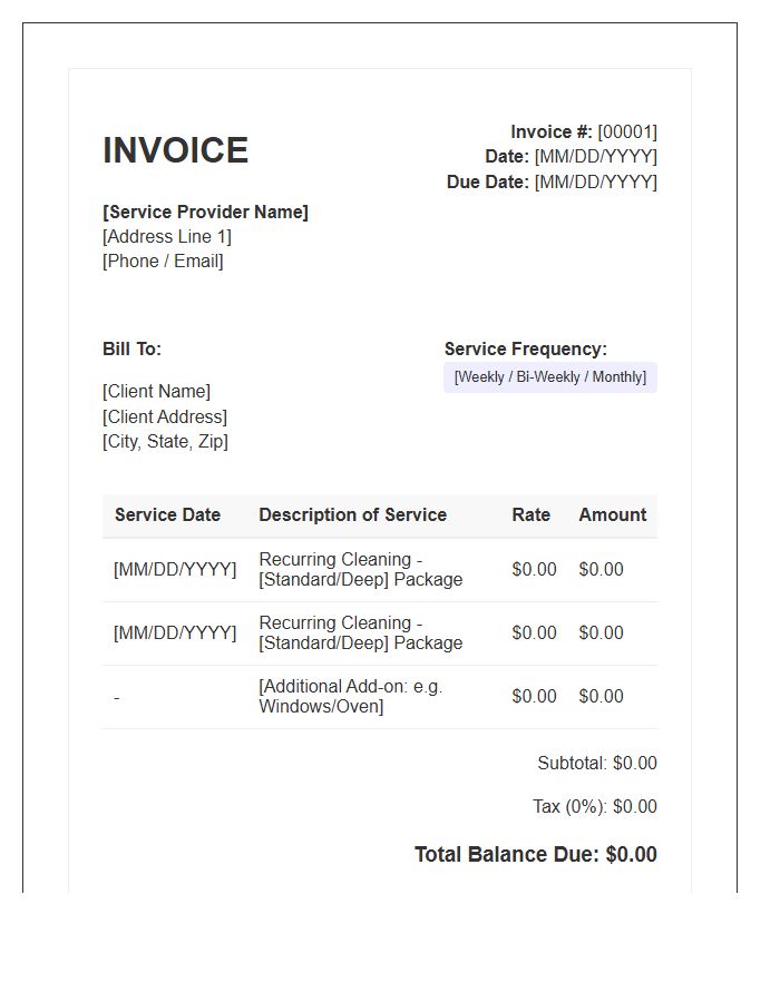 Recurring Cleaning Service Invoice Template