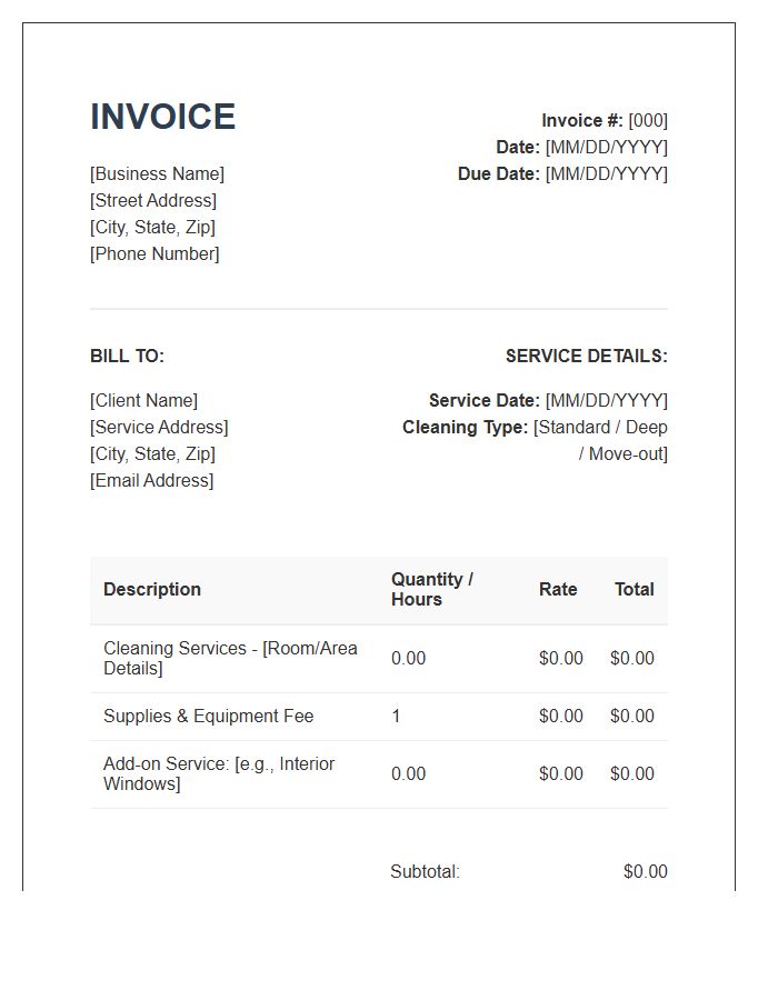 Residential Cleaning Service Invoice Template