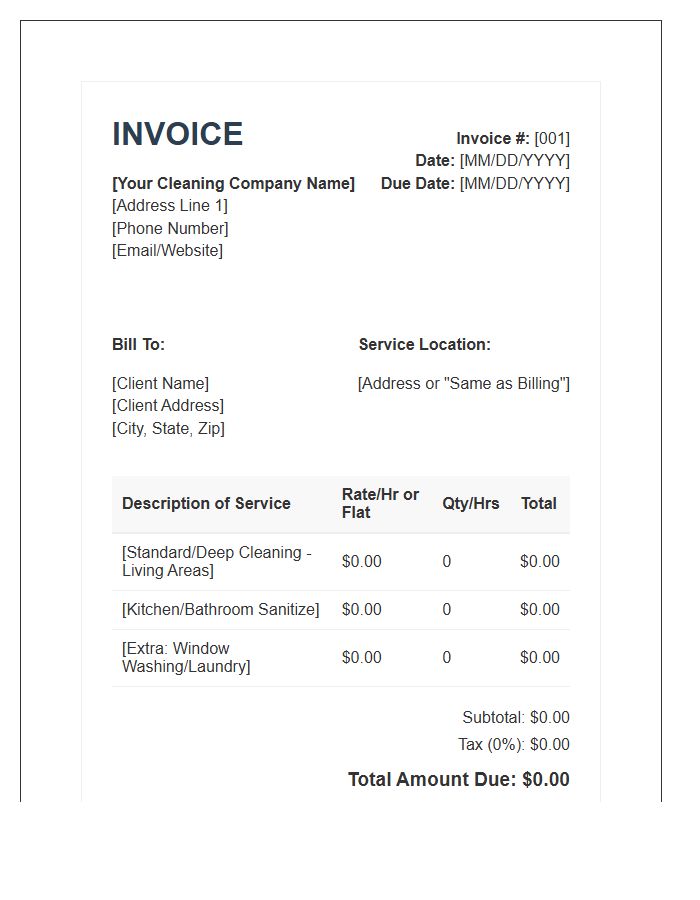 Standard Cleaning Service Invoice Template